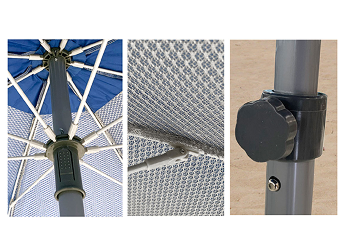 Η ομπρέλα με φόντο μία παραλία.